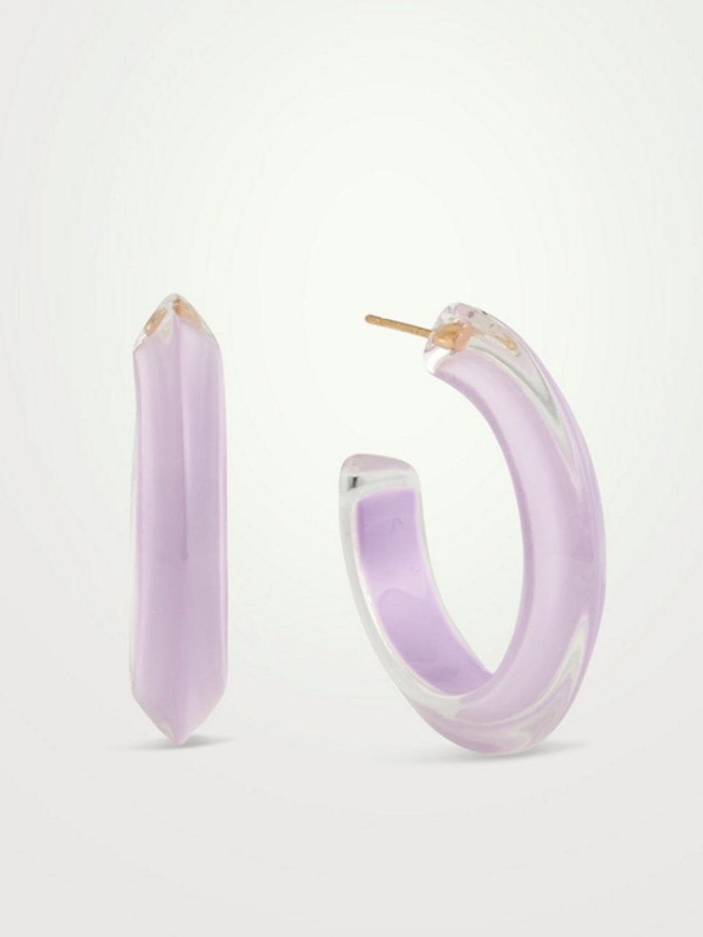 Alison Lou Small Lavender Lucite Hoop Earrings with Gold Posts